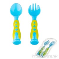Baby Spoon and Fork 2 Travel Set  Soft Tip Travel Safe Training Kiddy Cutlery and Perfect Size Baby Feeding Fun Pack Utensils with Bonus Travel Case  BPA Free. (Blue  Standing) - B07D83JPF6